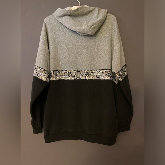 VS PINK VINTAGE BOYFRIEND HOODIE SWEATSHIRT BLACK GRAY COLORBLOCK AZTEC BLING SM - Picture 6 of 9